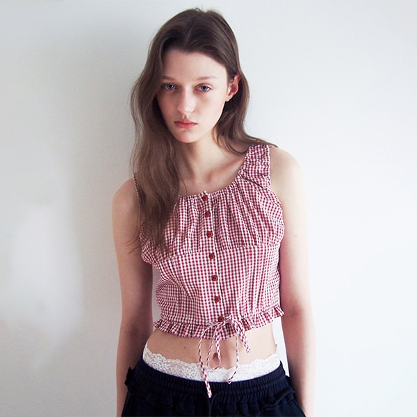 CROP SHIRRING SLEVELESS BLOUSE RED