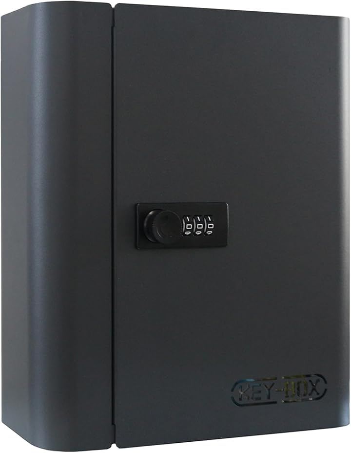 セキュリティキーボックス 壁掛け 暗証番号 ダイヤル式 3桁 keybox 鍵収納 鍵置き 防犯 盗難防止 会社 事務所 業務用 オフィス 車 玄関 別荘 (ダークグレー, 28キー)