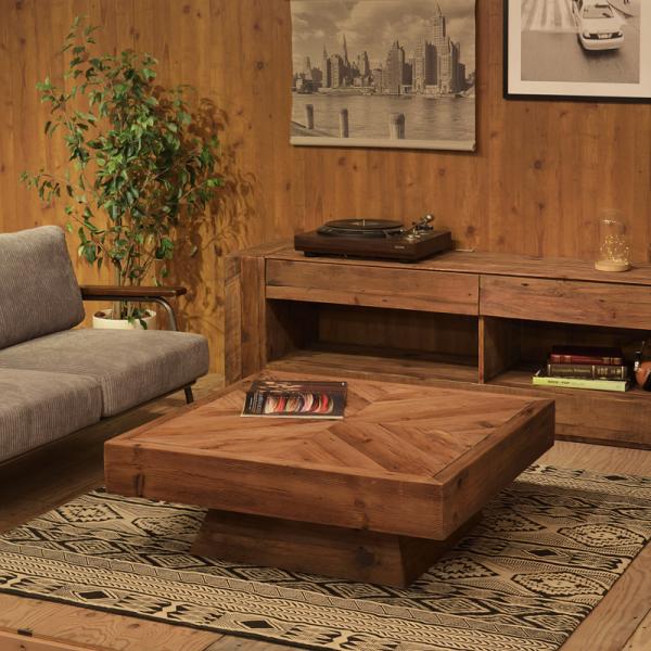 リビングテーブル 100×100cm テーブル リビング 重厚 高級感 天然木 大型 北欧 ナチュラル カジュアル アメリカン おしゃれ インテリア 木目 柄 ローテーブル