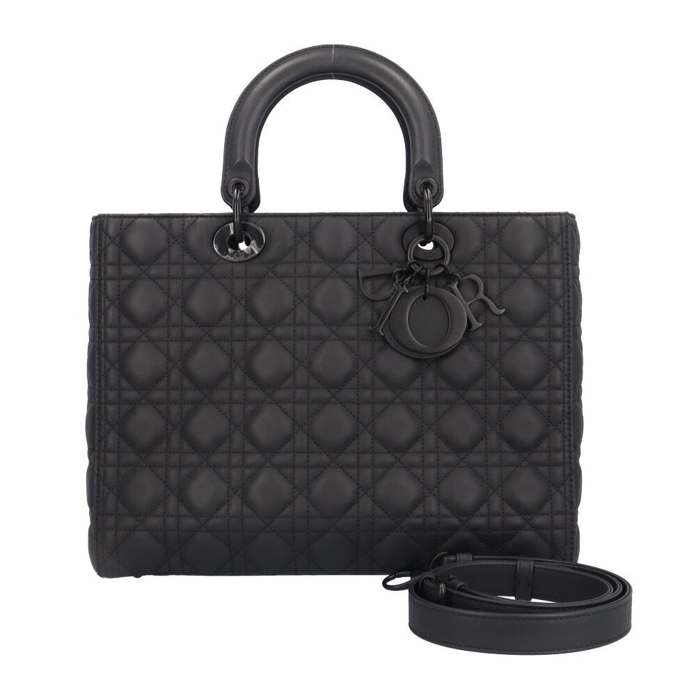 ディオール レディディオール ラージ カナージュ ショルダーバッグ レザー M0566SLOIM989 ブラック Dior 中古