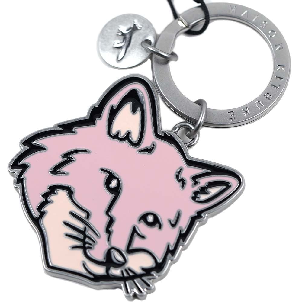 メゾンキツネ キーリング キーホルダー キーチャーム ユニセックス キツネ ピンク系 BOLD FOX HEAD KEYRING METAL MILK SHAKE MAISON KITSUNE MM0