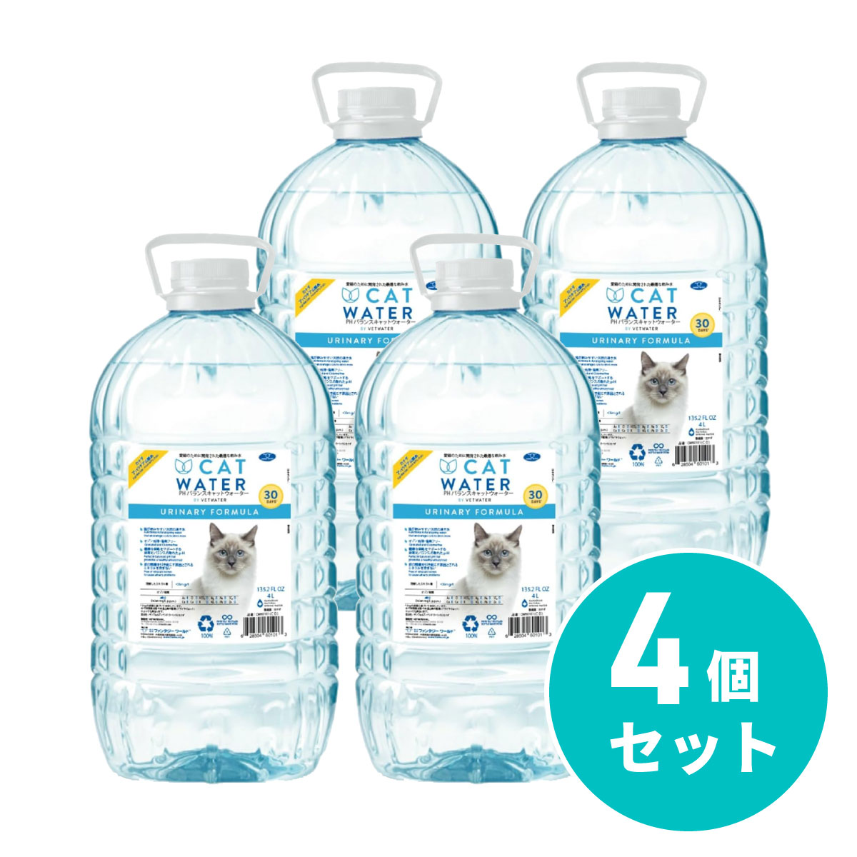 【まとめ買い】ファンタジーワールド PHバランス キャットウォーター 4L×4個セット CW60100 カナダ産 水分補給 猫 天然の湧水 ペット用飲料水 CAT WATER