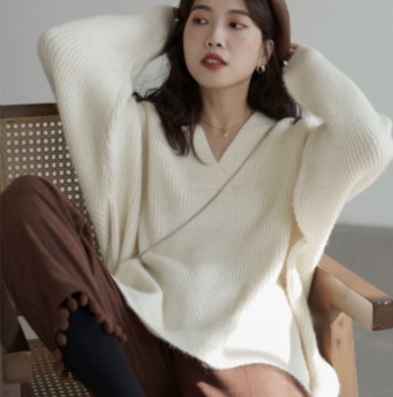 トップス カットソー ニットソー セーター 袖あり 長袖 Vネック ホワイト グリーン ブラウン ホワイト グリーン ブラウン 大人 上品 おしゃれ 主役級 存在感 無地 春 秋 冬 10代 個性的