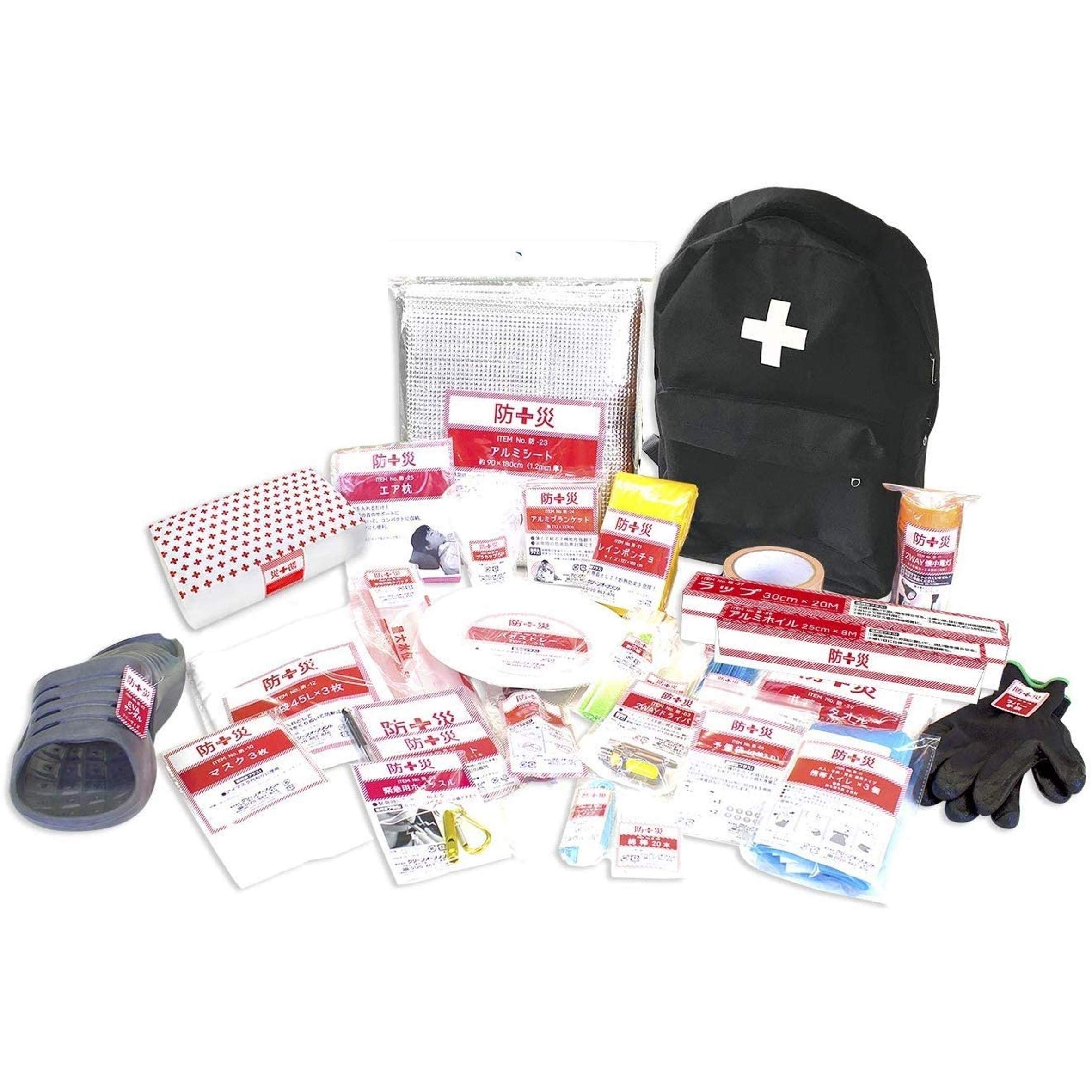 山善(YAMAZEN) 防災リュック 30点 セット 【防災士監修】 一次避難用 給水バッグ 携帯用トイレ 大容量 ブラック YBG-30(BK)