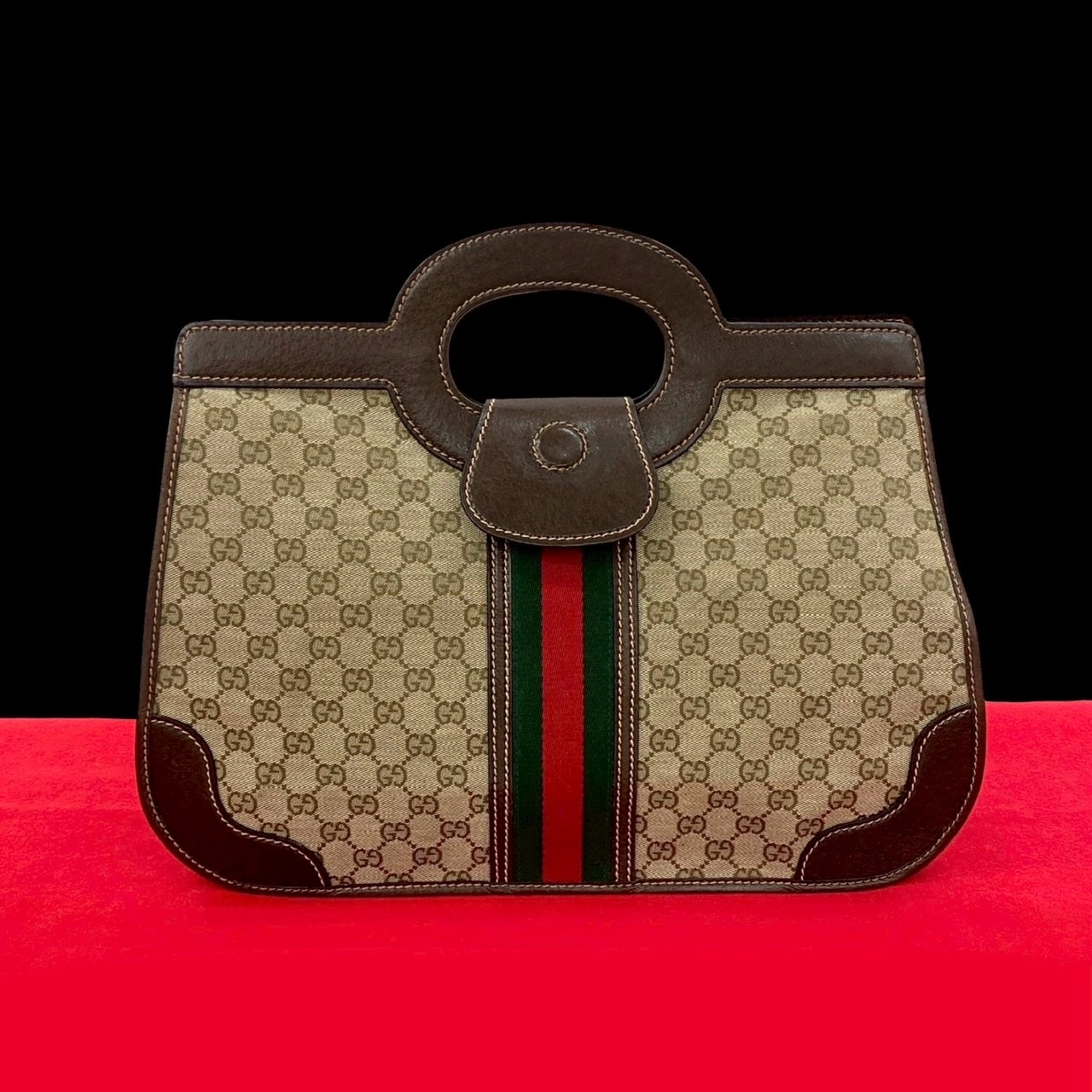 ヴィンテージ シェリーライン GG ロゴハンドバッグ キャンバス レザー ブラウン 51575