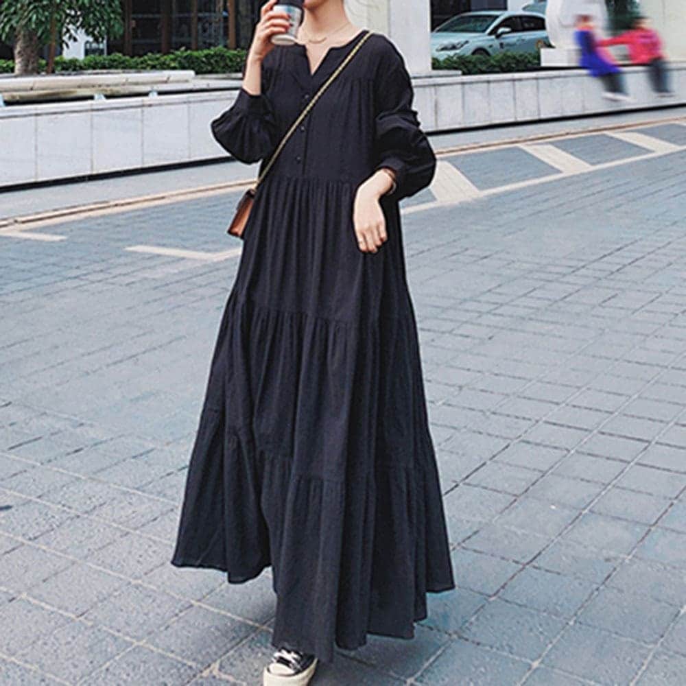 ロングワンピース ワンピース レディース 長袖ワンピース 体型カバー 着痩せ ゆったり ランタン袖 ワンピース 韓国ファッション