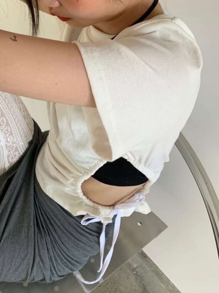 【送料無料】レディース サイドカット トップス シャツ 半袖 ラウンドネック サイドオープン