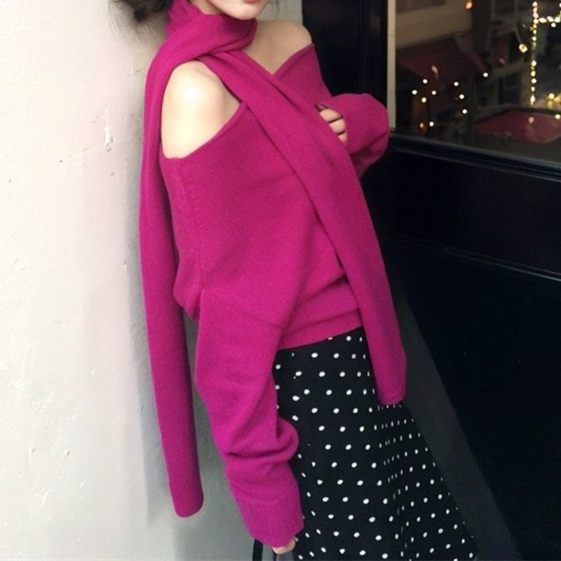 甘くてスパイシーな社交界のピュアで魅惑的なスタイルのレディース春秋3点セット：ニットセーターマフラーボディコンスカート