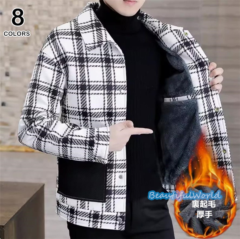 コート メンズ テーラードジャケット ビジネスコート ハーフコート ショート丈 チェック柄冬服アウター 紳士服 防寒 保温 秋冬 暖かいN27