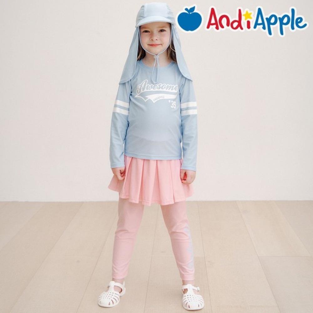 [Andy Apple] ボールドプリーツスカートラッシュガード水着 (フラップキャップセット)