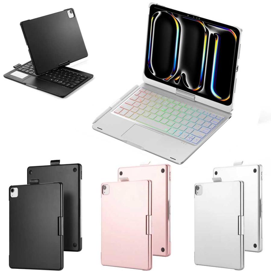 アイパッドエア / 11インチ iPad Air (M2)(M3) 用 キーボード付ケース 360度回転 7色LEDバックライト ローマ字入力 タッチパッド搭載