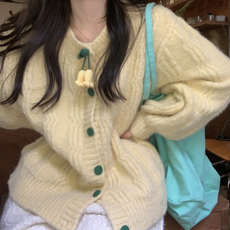2color レディース ニットカーディガン クルーネック モヘアタッチニットカーディガン