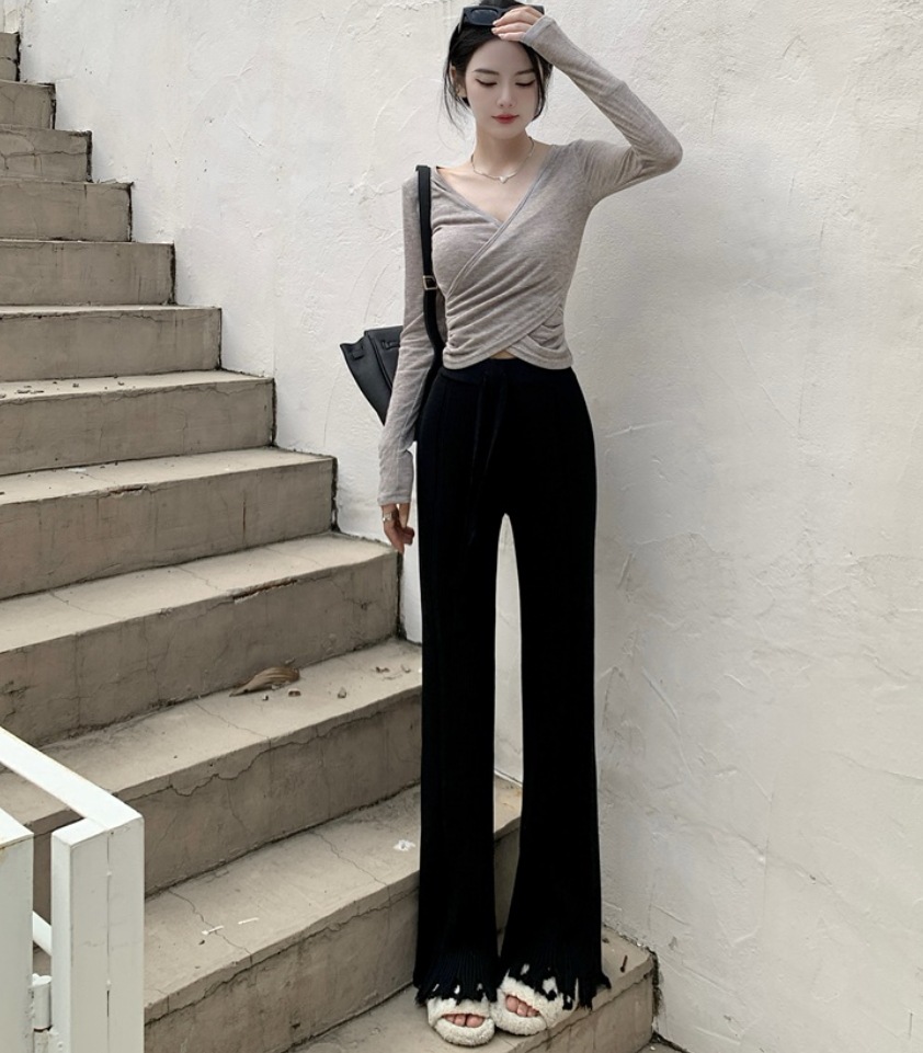 パンツ デート モテアイテム ガウチョパンツ ハイウエスト ウエストゴム リブニット 可愛い きれいめ 上品 おしゃれ かっこいい 可愛い ラブリー キュート ガーリー クール モード系