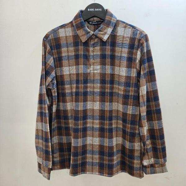 BANG BANG HC19 メンズ 秋 チェック柄 スパン 長袖カラー Tシャツ NTL656 (S41284742)