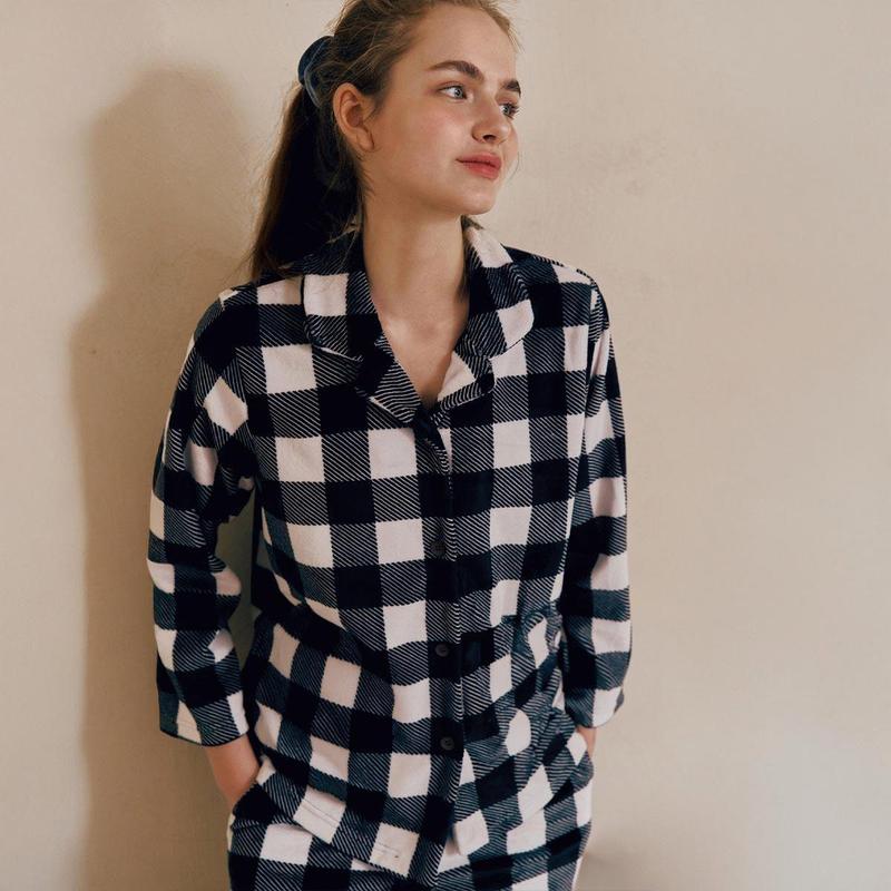 プラス カップルパジャマ ミンク チェック ナ염 女性トップス SEV2593FASG