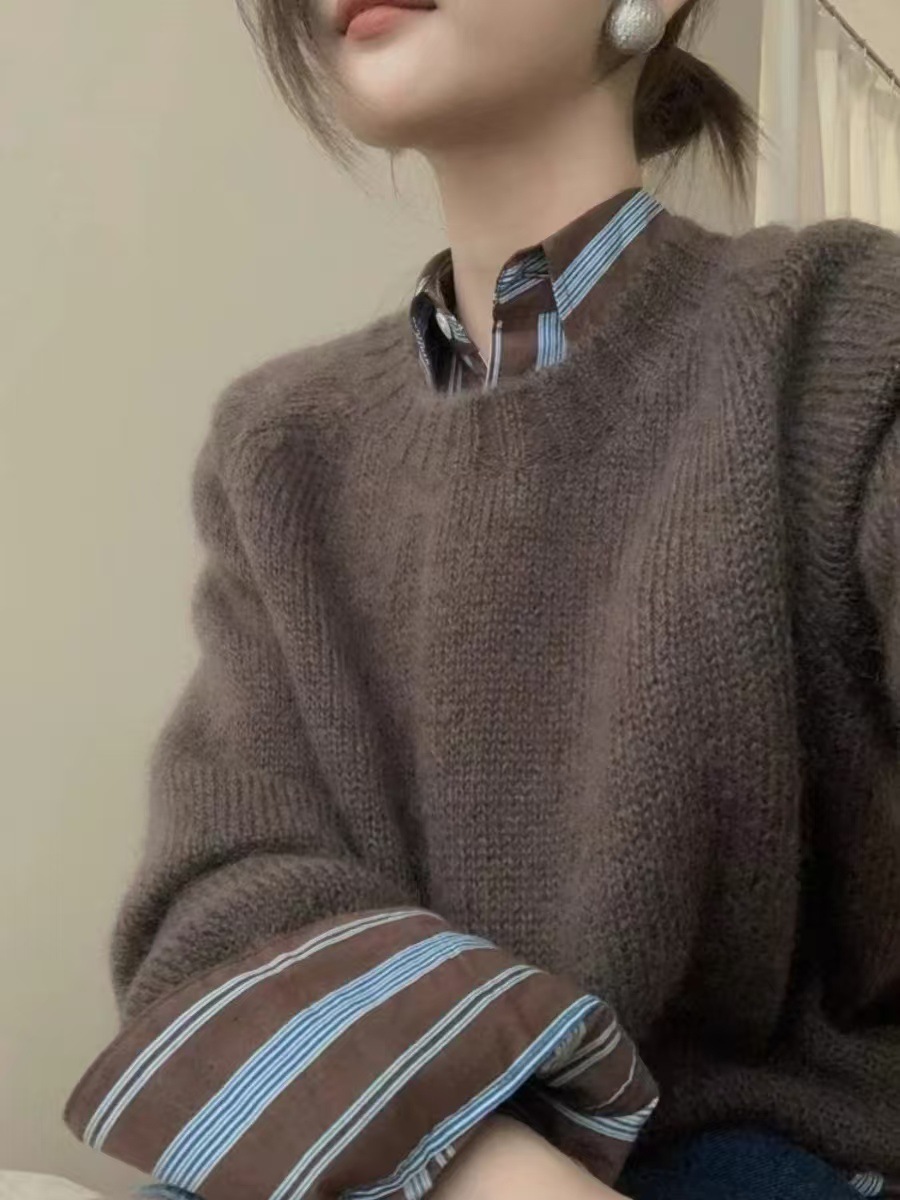 100％純粋なウールのセーターの女性はMerad色のラウンドネックのジャンパーの女性はプルオーバー怠惰な風の柔らかいカシミヤの服を編んだ厚くした