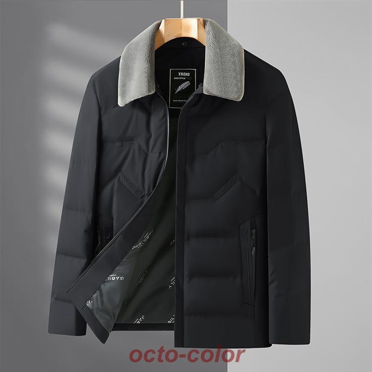 ダウンジャケット メンズ ショート丈 脱着式ウールファー ボア襟 おしゃれ 暖かい ビジネス対応 防寒対策 保温 冬物 止水ファスナー 機能性