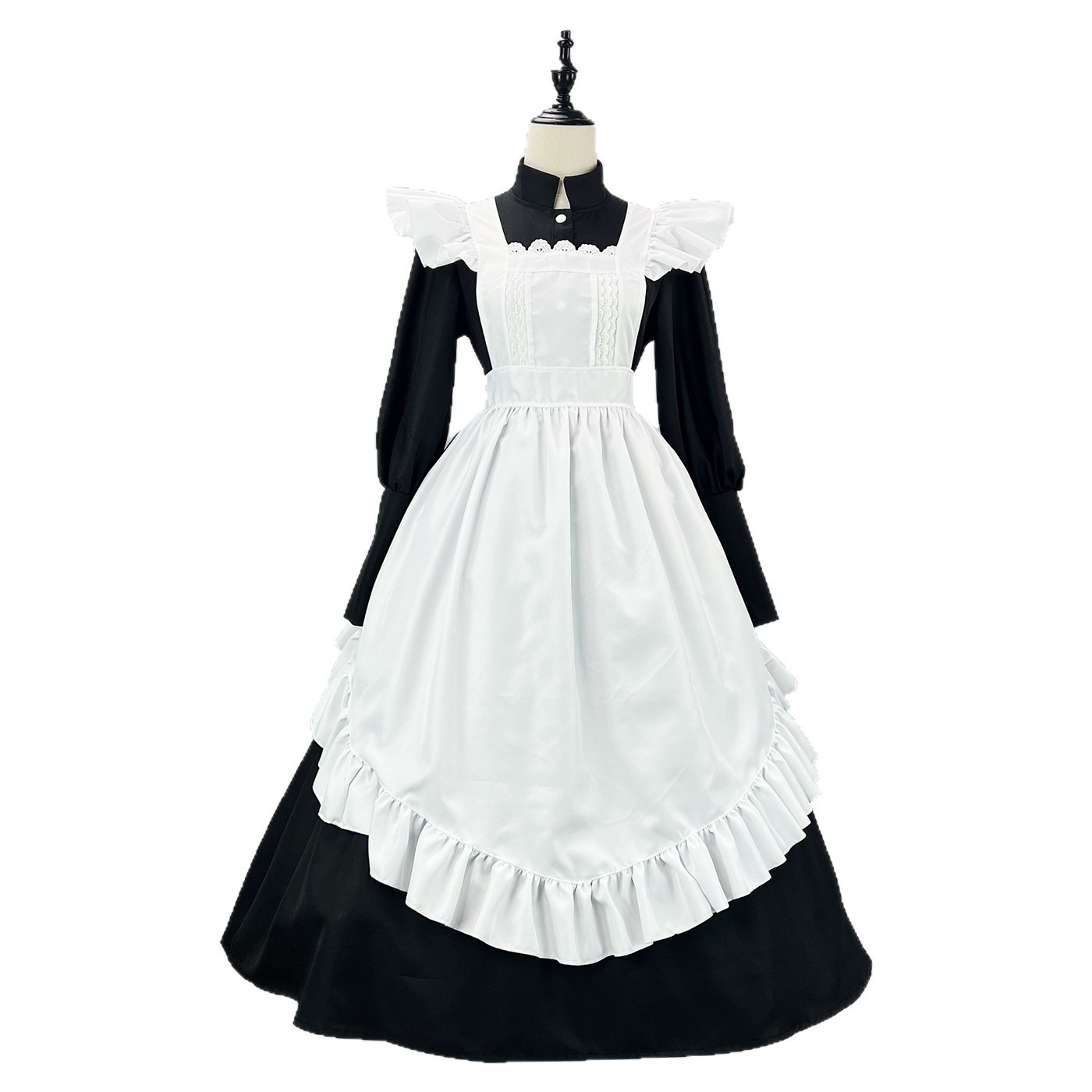 【新作登場 最安値】エプロン付き定番メイド服 ロングワンピース 長袖 コスプレ衣装 喫茶店 イギリス 執事 ロリータ フリル コスチューム cosplay ハロウィン衣装 ウェイトレス キャバ嬢 クラ
