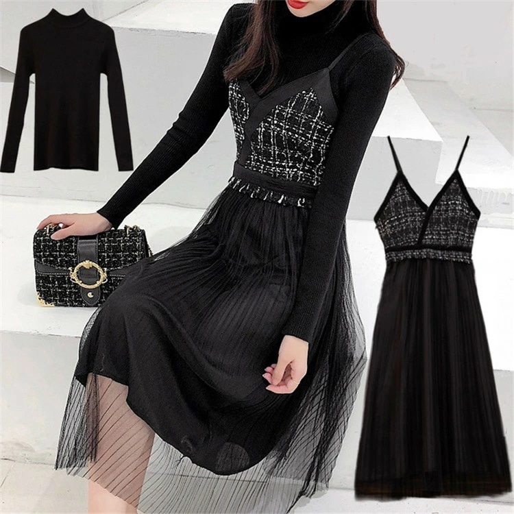 セーターとワンピースの2点セット　レディース　セットアップ　春 チュールワンピース　キレカジ 敬老の日 プレゼント