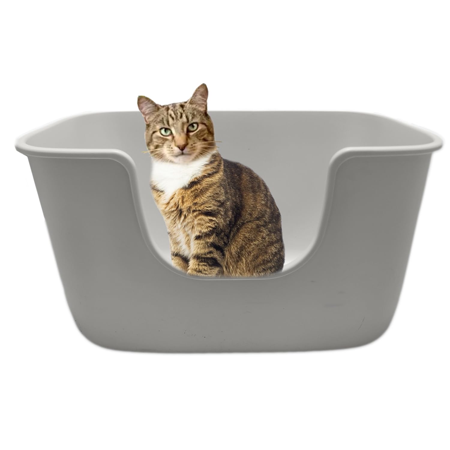 KEYIEDE 猫用トイレ 特大 深型 高い壁面 砂が飛び散り防止 キャットトイレ 半密閉型 オープン型 便利 グレー 55x38x31cm