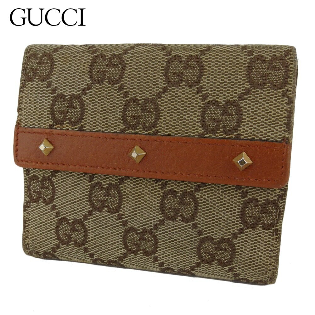 GUCCI グッチ　折り財布　キャンバスGG メタルロゴ　ブラウン　Wホック GUCCI グッチ GGキャンバス 二つ折り財布 メタルロゴ Wホック ブラウン