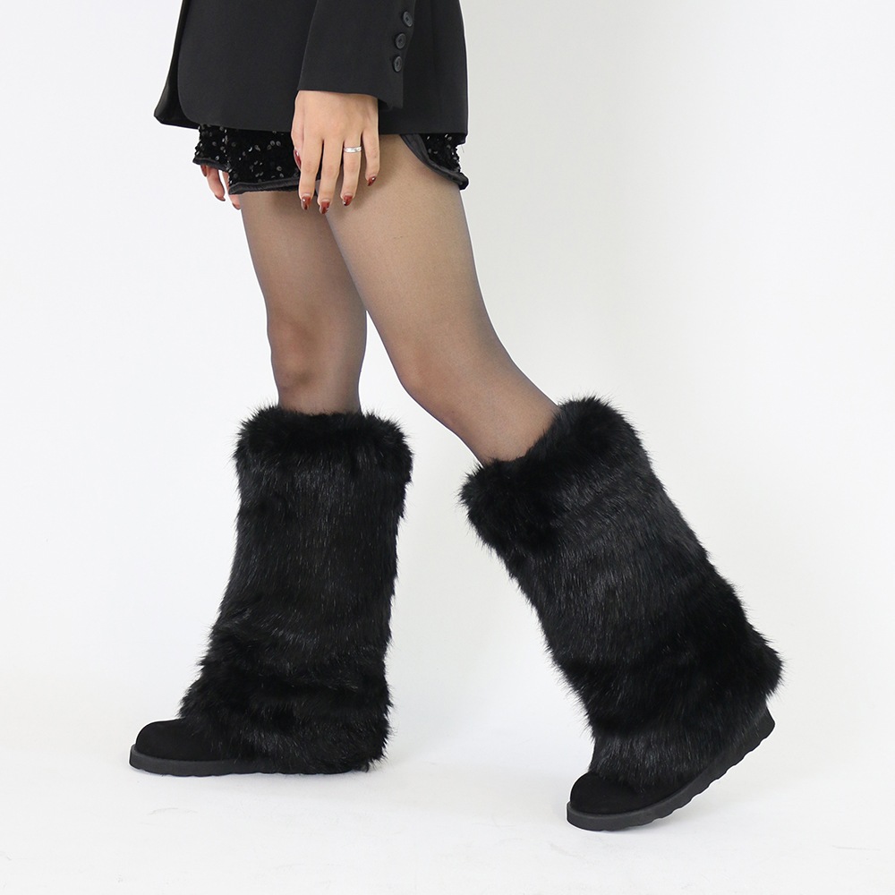 Bear Fur Long Boots Black