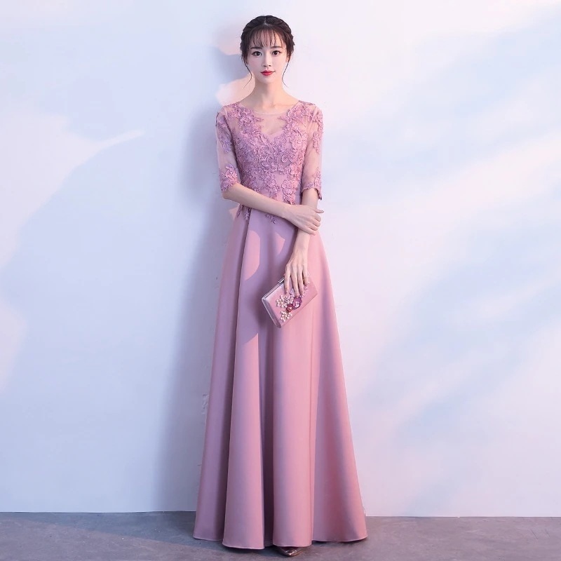 2024夏合唱服レディースvネックスリム長袖エレガントロングホストドレス