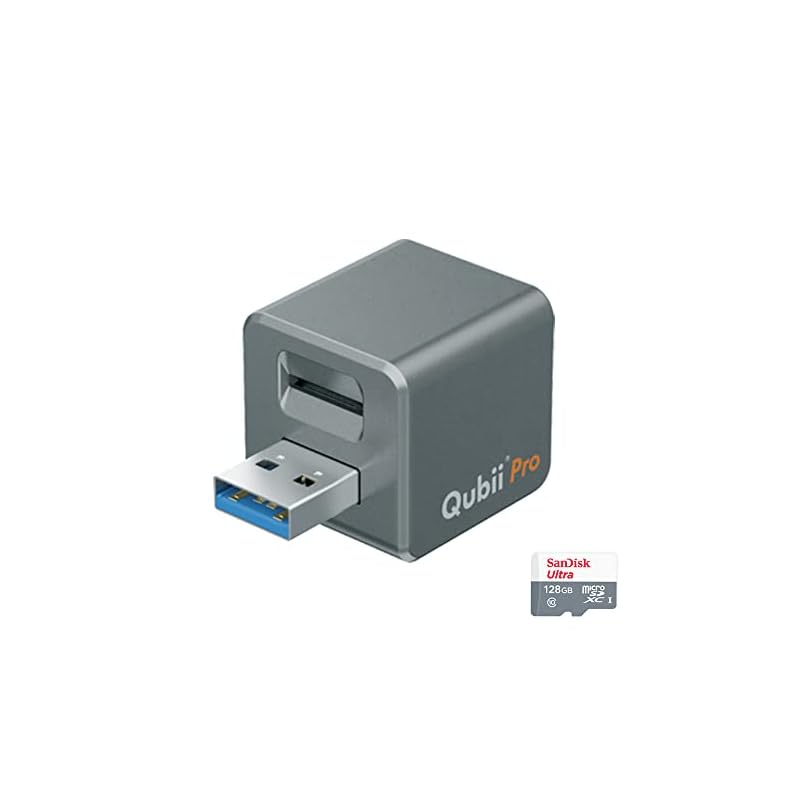 Maktar Qubii Pro グレー (microSD 128GB付) 充電しながら自動バックアップ iphone usbメモリ ipad 容量不足解消 写真 動画 音楽 連絡先 SNS データ