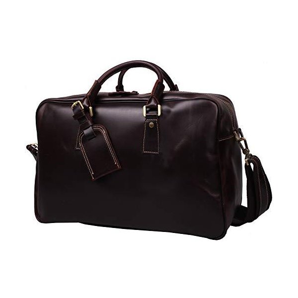 Iblue Mens Vintage Leather Duffle Travel Overnight Weekend Bag D03 (L， dark brown-2) 並行輸入品