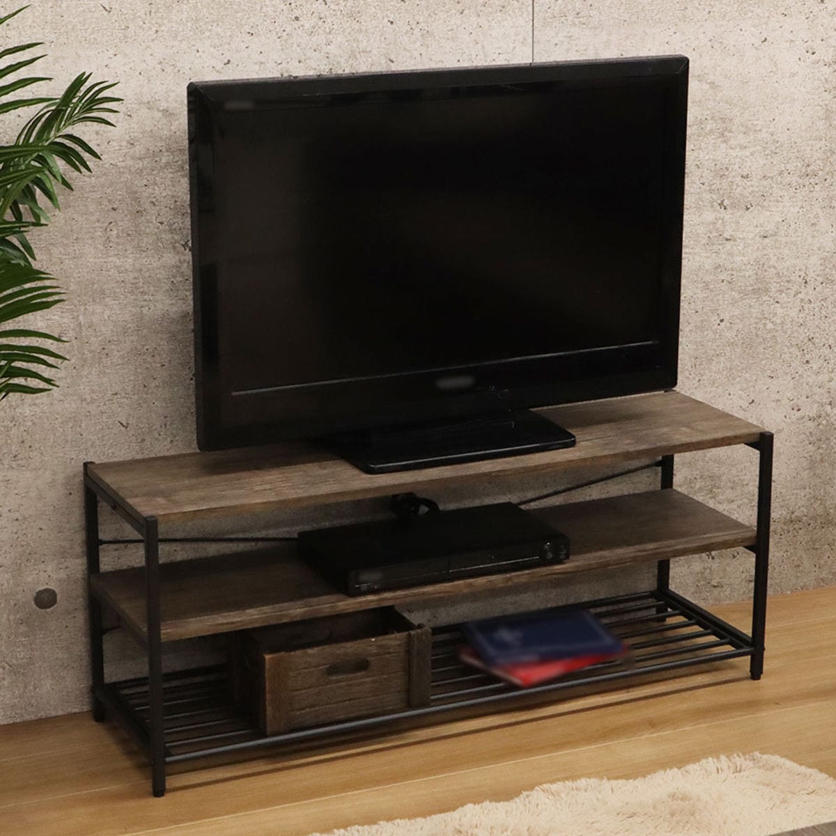 テレビ台 ローボード ヴィンテージ調 スチールフレーム バルネ 幅100cm テレビボード TVラック ラック AVラック 収納 リビング収納 AVボード リビングボード オープンラック 棚