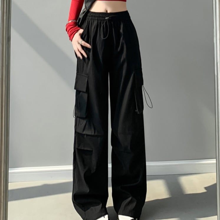 レディース パンツ ボトムス ロングパンツ ワイドパンツ ロング ワイド ポケット ハイウエスト ウエストゴム 薄手 かわいい 大人可愛い シンプル カジュアル おしゃれ かっこいい レトロ こなれ感