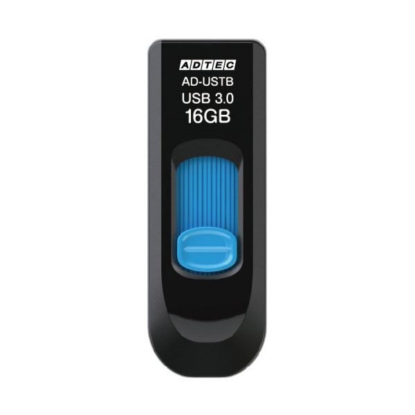 （まとめ） アドテック USB3.0スライド式フラッシュメモリ 16GB ブラック&ブルー AD-USTB16G-U3R 1個 10セット