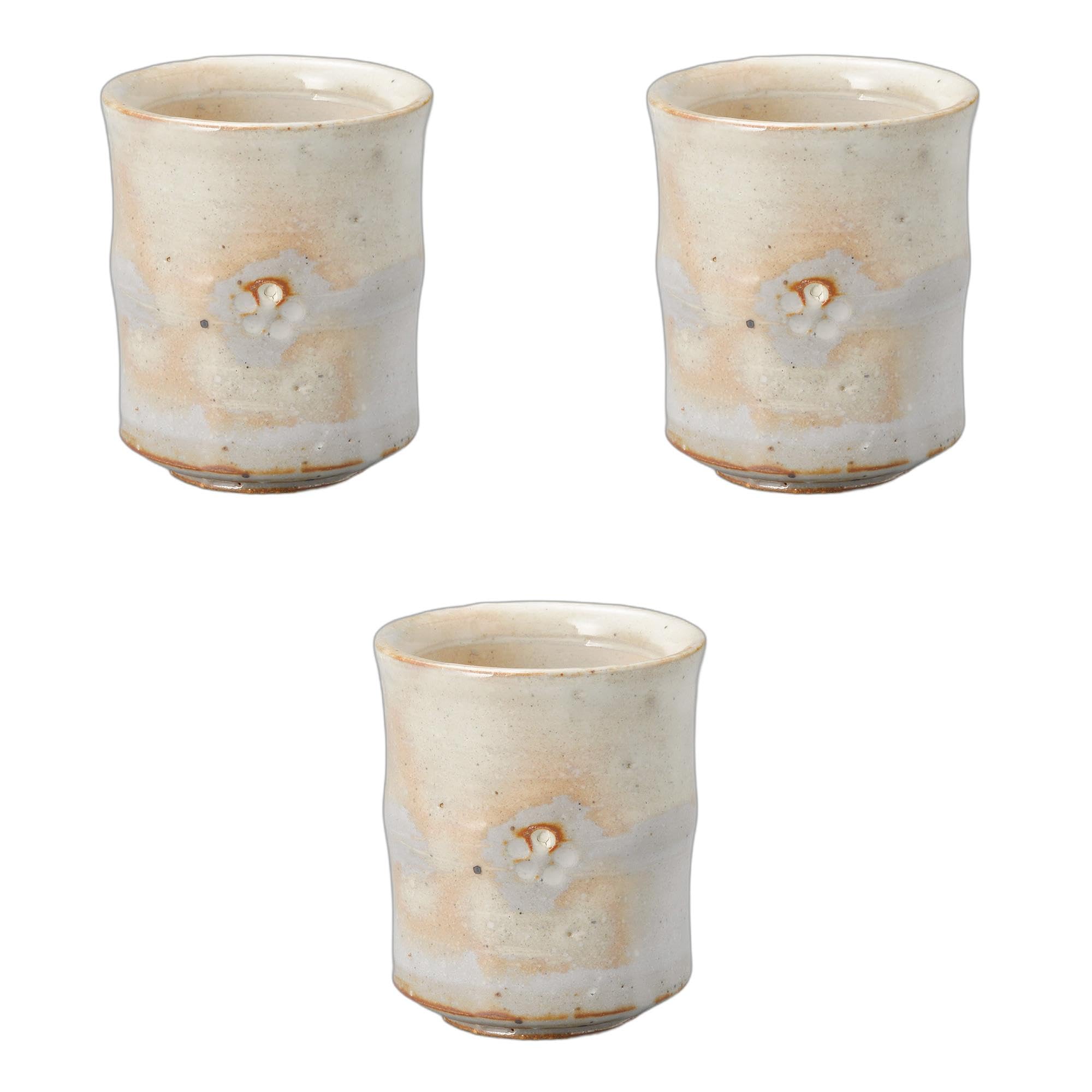 セトモノホンポ(Setomonohonpo) 3個セット 手造り粉引華紋（土物）長湯呑 [ 7×8.5cm ] 湯呑陶磁器