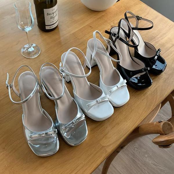 女性 夏 リボン ストラップ 厚底 ハイヒール