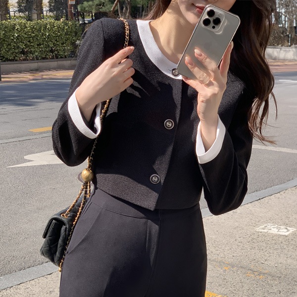 クロップド丈バイカラーツイードジャケット jk2115