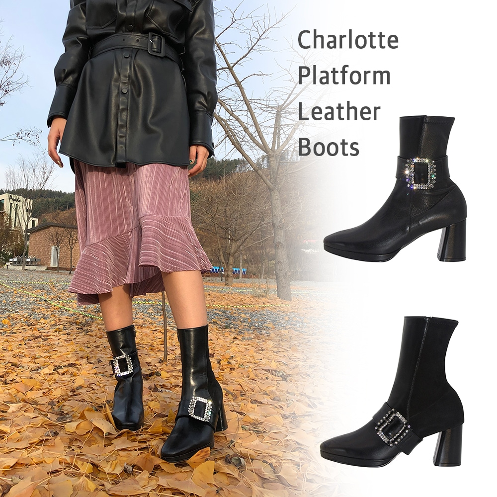 Charlotte Span boots 弾性 心地よい 牛革 ブーツ ジュエリー