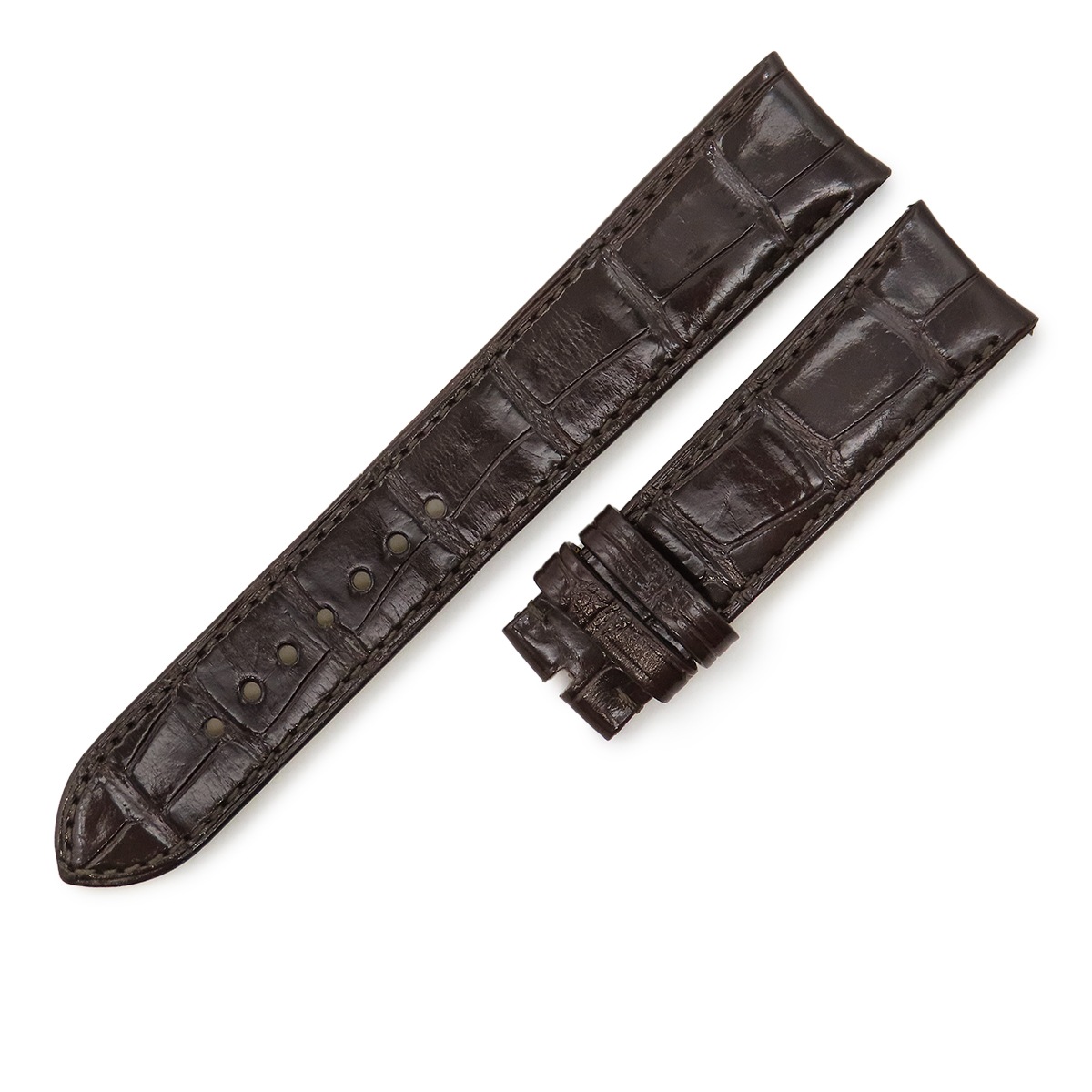 メンズ 新品同様 純正 替え クロコ ベルト バンド ストラップ シャイニー 艶 20mm ブラウン 茶