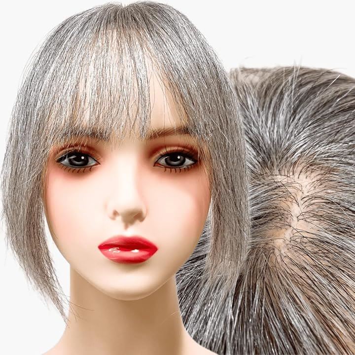 部分ウィッグ かつら ヘアピース ポイントウィッグ 白髪 グレイヘアー 女性 レディース 人工毛 ショート 前髪 ストレート(白8黒2(人毛100%), グレイヘアーショート)