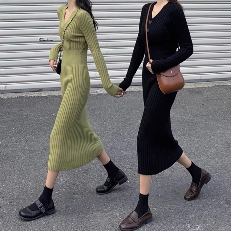 春秋 気質 ロングタイプ ハイウェスト ニット スカート 着痩せ ニット ワンピース レディース涼しく楽ちんセットアップ カシミヤタッチ