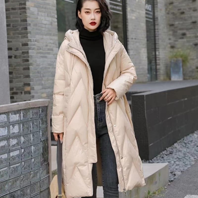 反季ダウンジャケット女性の中長タイプ2023年新型冬装韓版爆街はやせて腰を厚くしてコートの潮札を厚くした