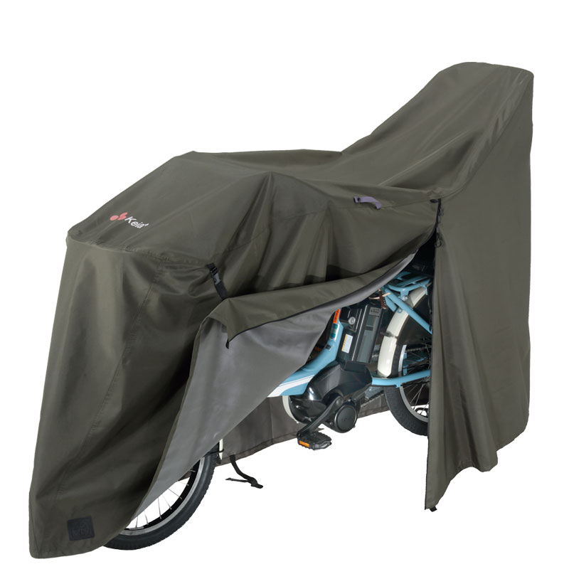 サイクルカバー プレミアム 自転車カバー 厚手 丈夫 破れにくい 電動アシスト 防水 前子供乗せ おしゃれ ロック 簡単装着 風飛び防止 撥水 川住製作所 KW589 LLサイズ
