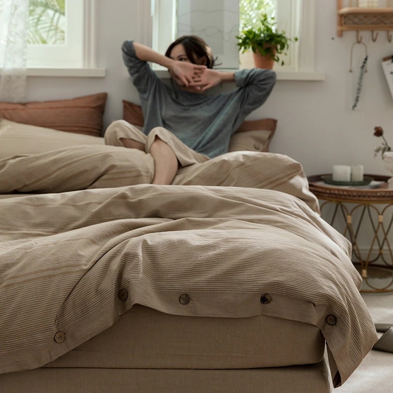 製 綿100枚 裸寝 ウォッシュドコットン 北欧風 綿麻 ベッドシーツ 掛け布団カバー 春 秋 夏用4点セット