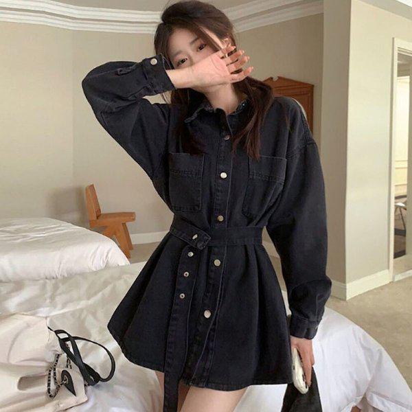 レディースシャツデニムカラーワンピースLDW-OPA-SSIS570-ブラック