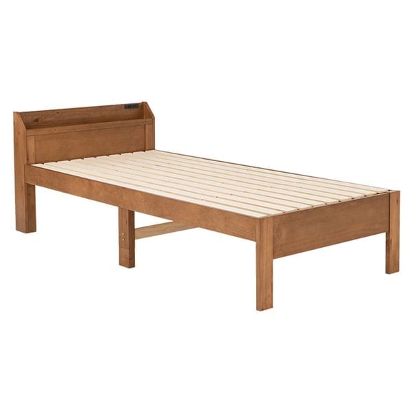 頑丈 すのこベッド シングル ボンネルコイルマットレス付き 約幅97.5x奥行211.5x高さ72cm ライトブラウン 組立品 コンセント付き