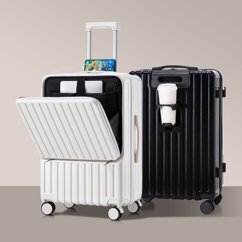新しい便利なフロントオープンスーツケース多機能トロリーケース耐久性と強力なユニバーサルホイール28インチ旅行パスワードボックス 10,198円