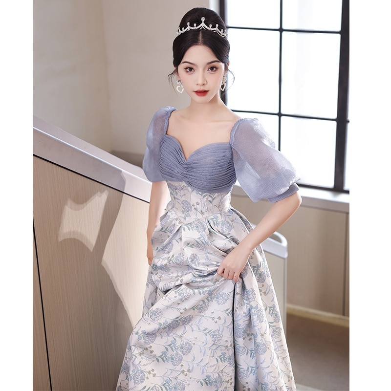 女性用パープルフレンチイブニングドレス2024新しいハイエンドバンケット気質ハイエンドライトラグジュアリーニッチ年次総会ホスト