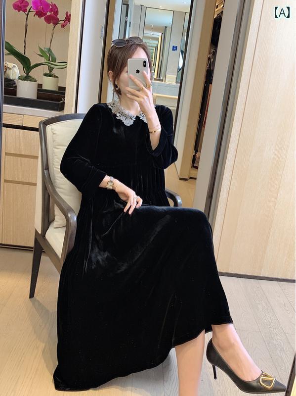 レディース　シャツ　レース ゴールド ベルベット ドレス 2025 新型 レディース 早春 大きいサイズ ハイエンド 高級 国際 シルク