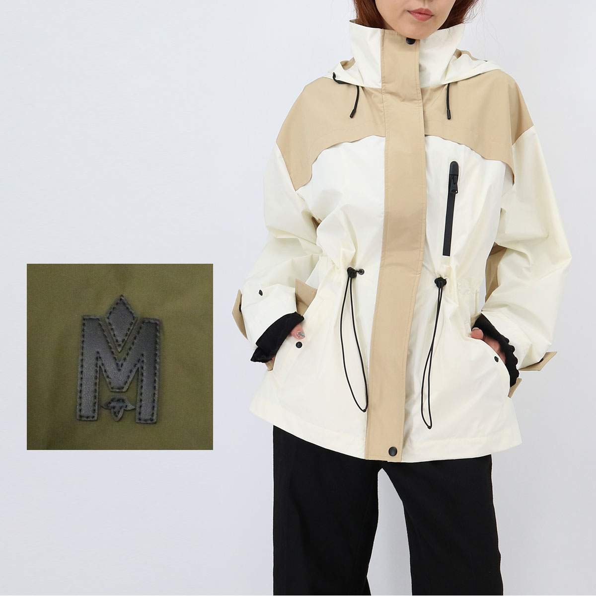 ALIZE 防水 防風ジャケット レインウエア 晴雨兼用 ハーフコート フード リサイクルポリエステル レインコート レインパーカー バイカラー