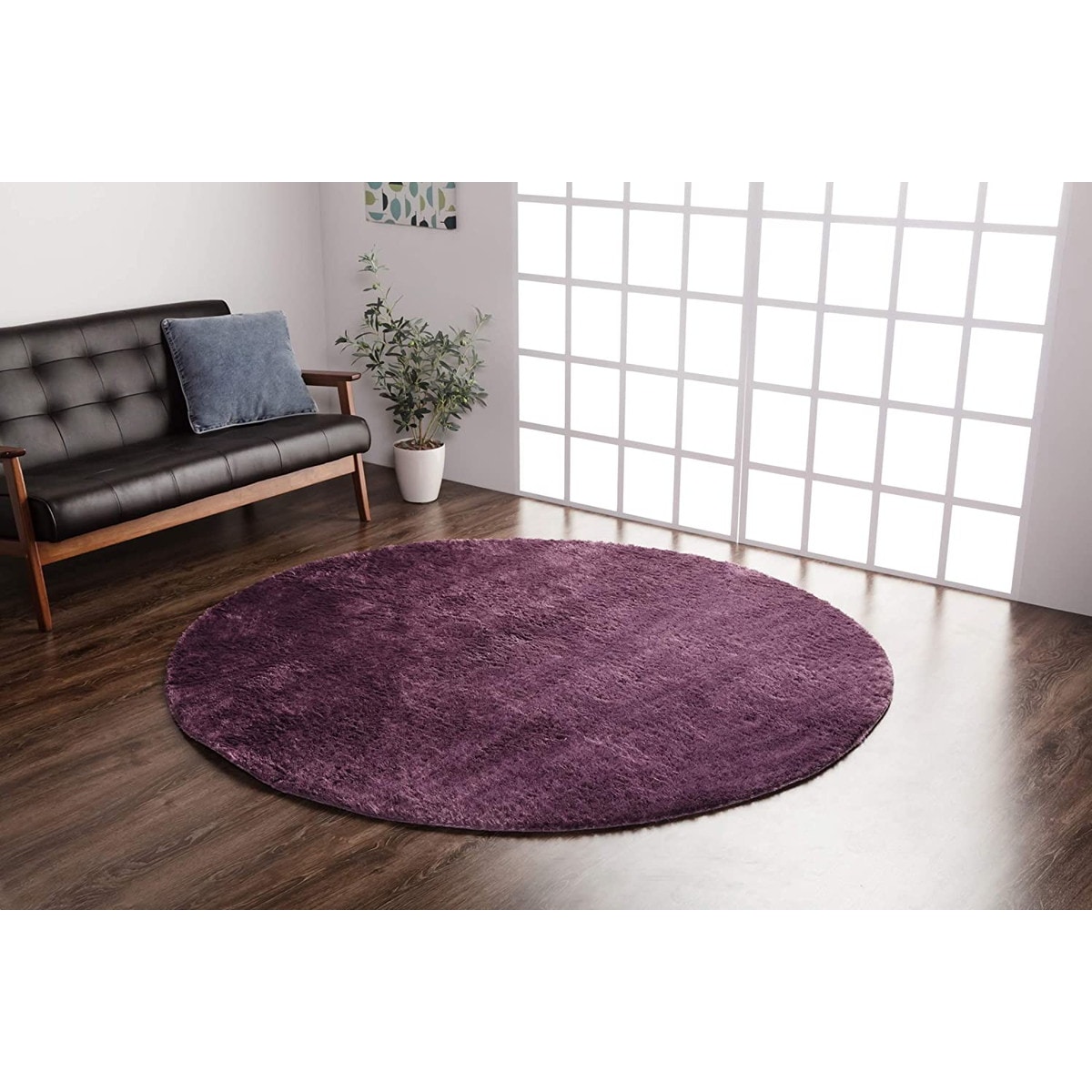 【i】ラグ カーペット 2畳 無地 シャギー調 選べる7色 円形 『ラルジュ』 パープル 約185cm丸（ホットカーペット対応）【北海道・沖縄・離島不可】【代引不可/沖縄・