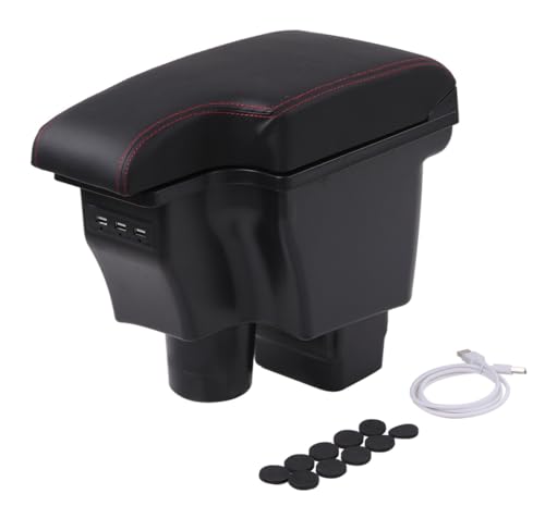 マツダ 用 アームレスト コンソールボックス USBポート 付 レッドステッチ mazda CX-3 DK5 デミオ DJ3 DJ5 対応 多機能 小物入れ 収納 BOX 肘掛け 4,876円